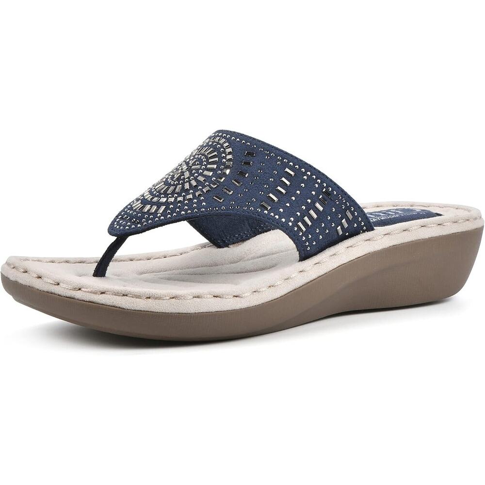 Cliffs By White Mountain Women's Cienna Comfort Thong Sandals, Navy Size 8W